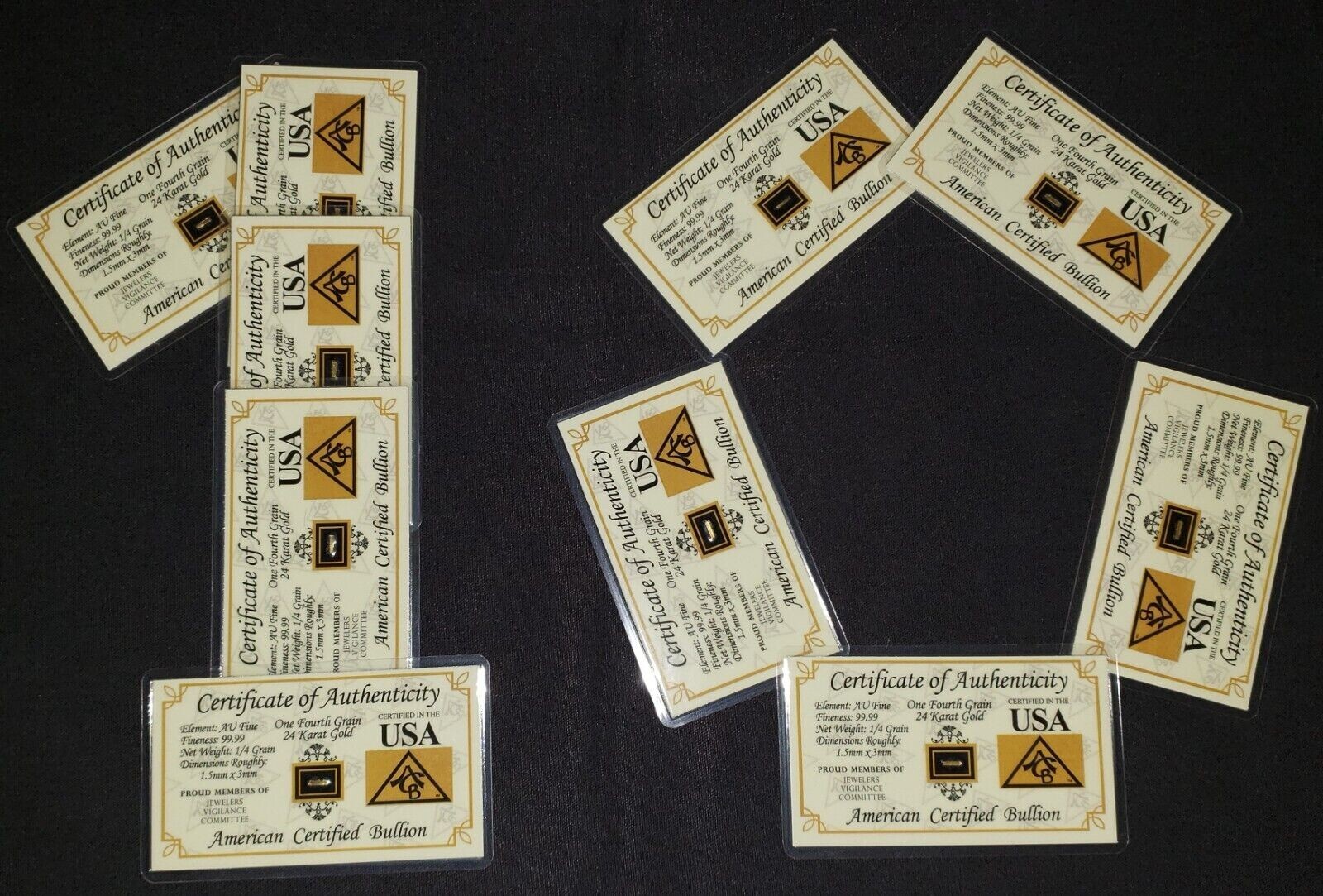 GOLD x10 ACB 1/4GRAIN 24K SOLID BULLION MINTED BAR 9999 FINE CERT/AUTHENTICITY%