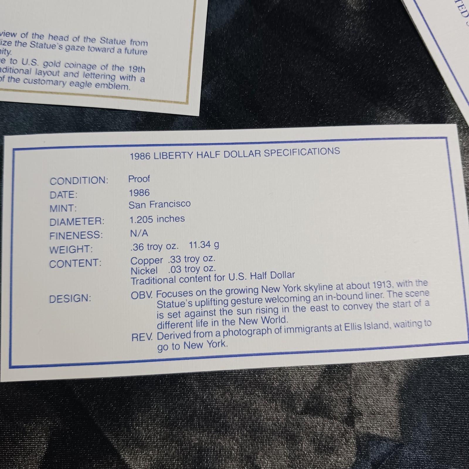 1886-1986 U.S. Liberty 3-Coin Proof Set $5 Gold $1 Silver Half Dollar Box w/COA