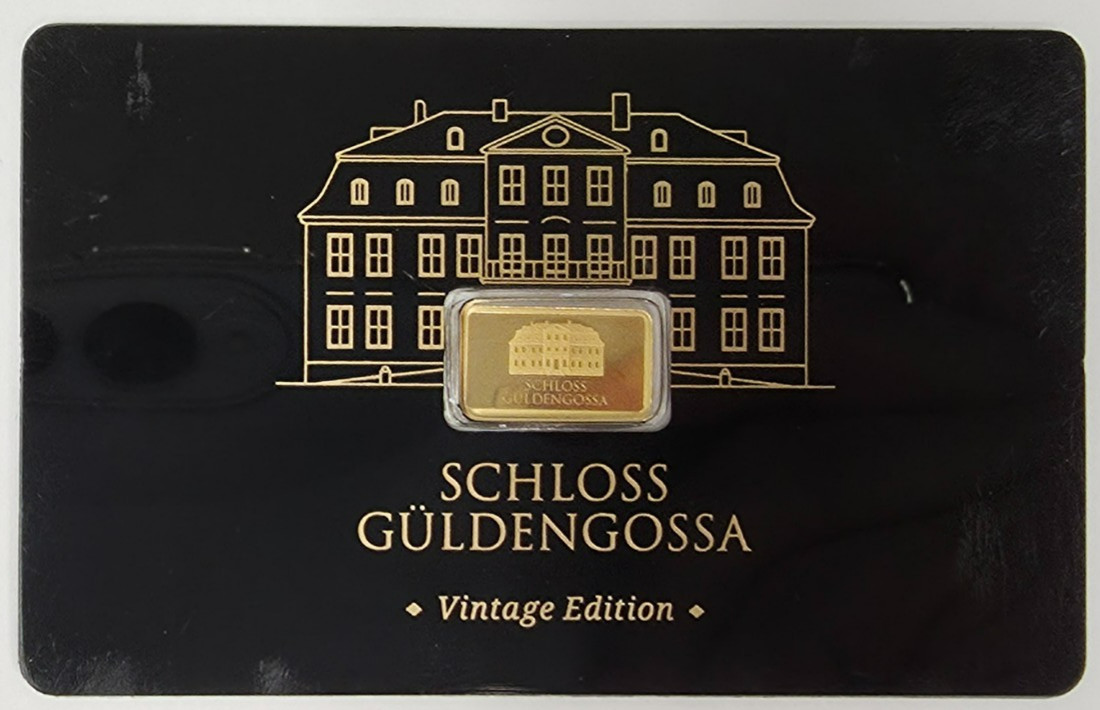 Geiger Schloss Guldengossa Vintage Edition .9999 Fine Gold Bar .5 Gram w/ Card