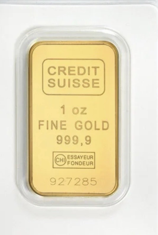 Credit Suisse 1 oz Fine Gold Bar 0.9999 in Assay (Valcambi Suisse)