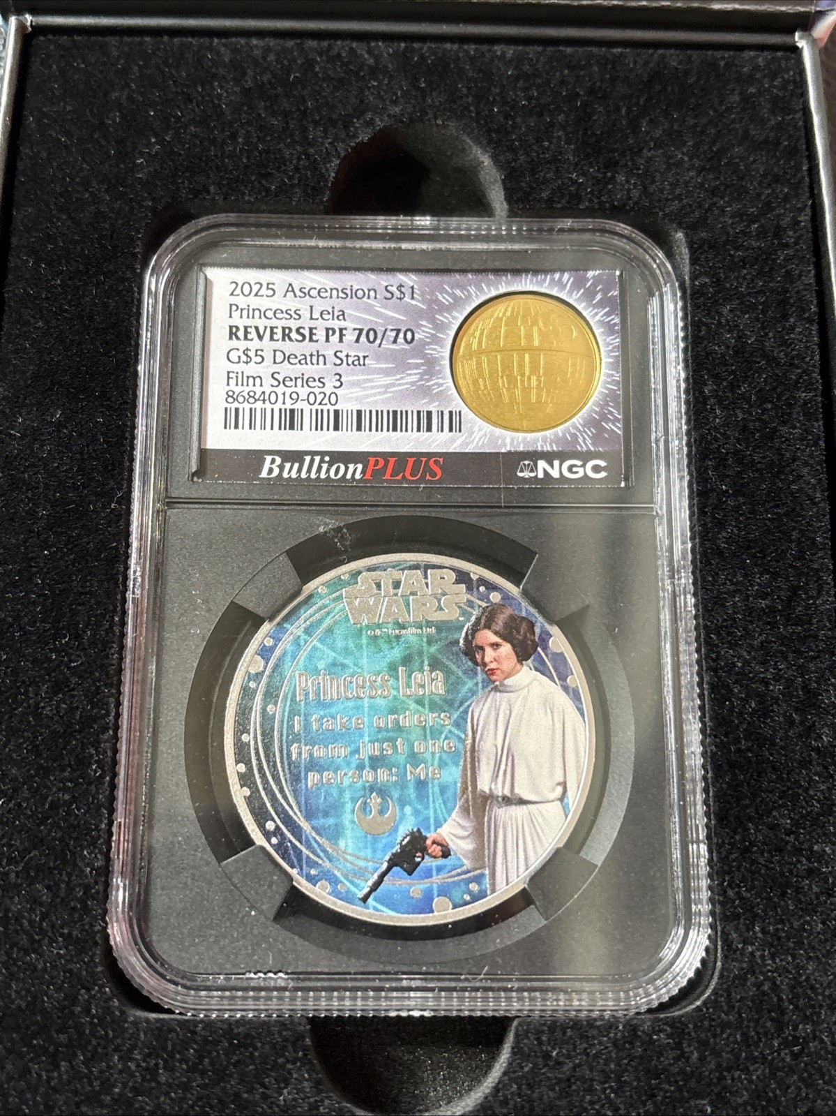 2025 Ascension Leia S$1 – NGC PF 70/70 REVERSE PF – 1/10 oz GOLD Death Star