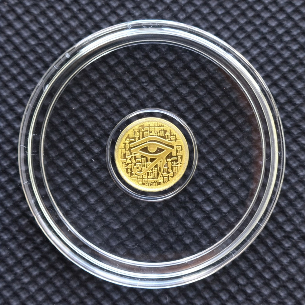 1/500 oz Monarch Egyptian Eye of Ra .9999 Fine Gold Round BU Capsule