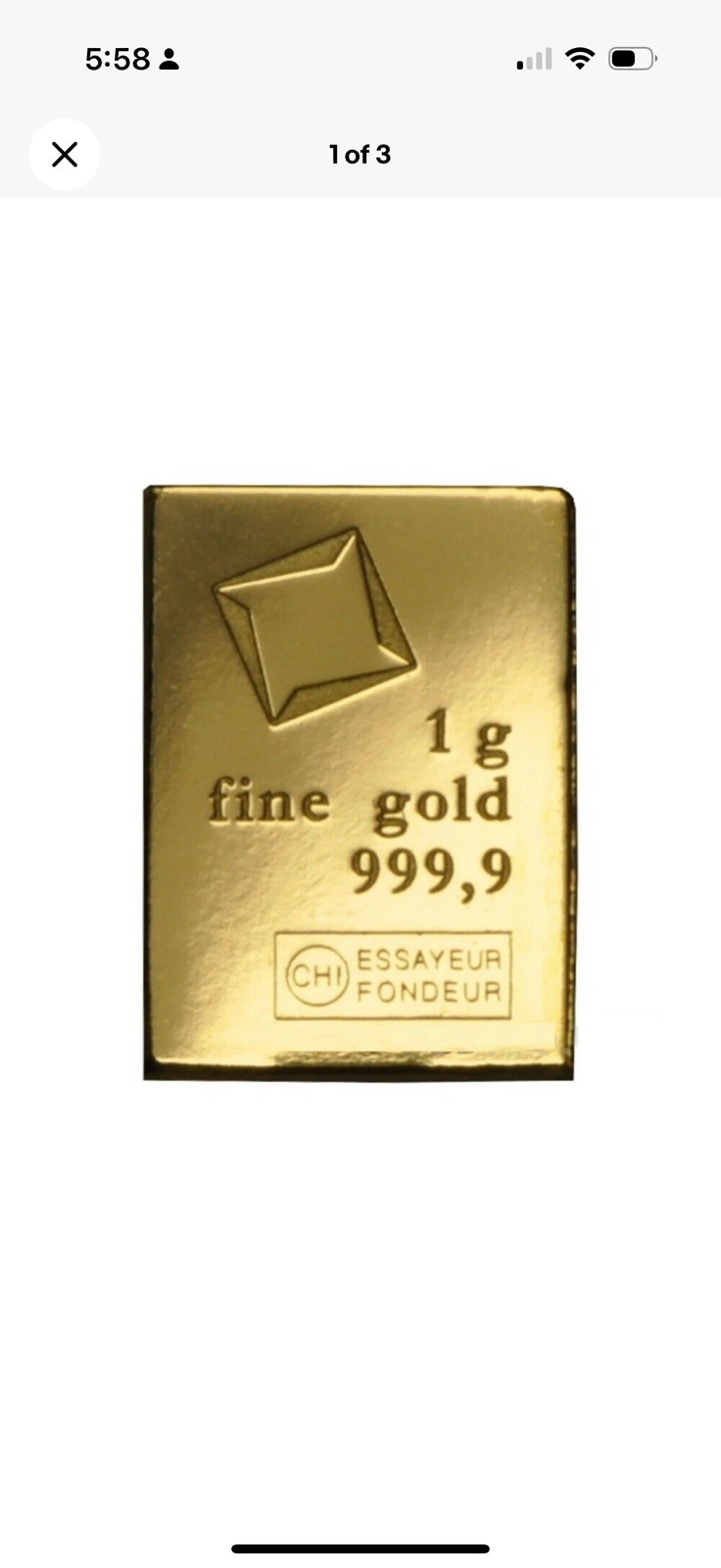 1 Gram Gold CombiBar Valcambi Suisse .9999 Fine Gold Bar (From 25×1 Combibar)