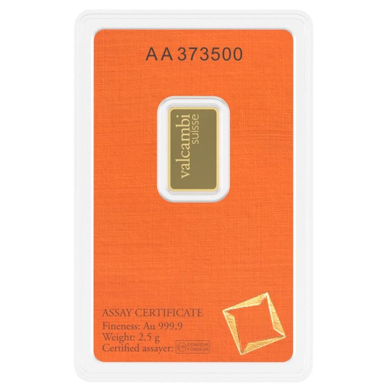 2.5 gram Valcambi Gold Bar .9999 Fine Gold Bar (In Assay) #A720