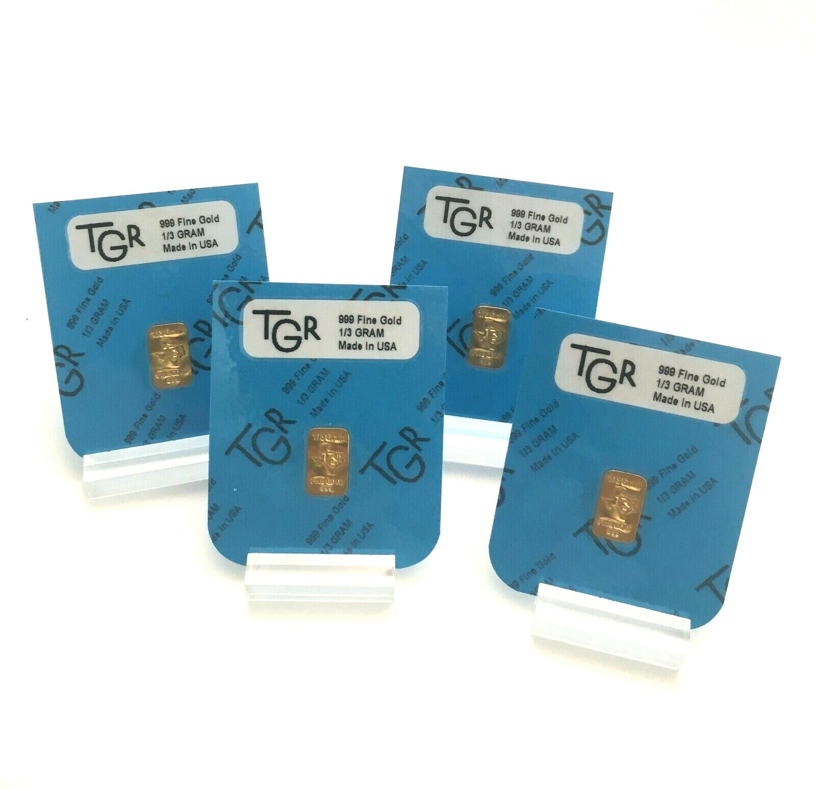 (4X) GOLD 1/3 GRAM 24K PURE TGR BULLION BAR 999 CERTIFIED INGOTS FREE 2DAY SHIP