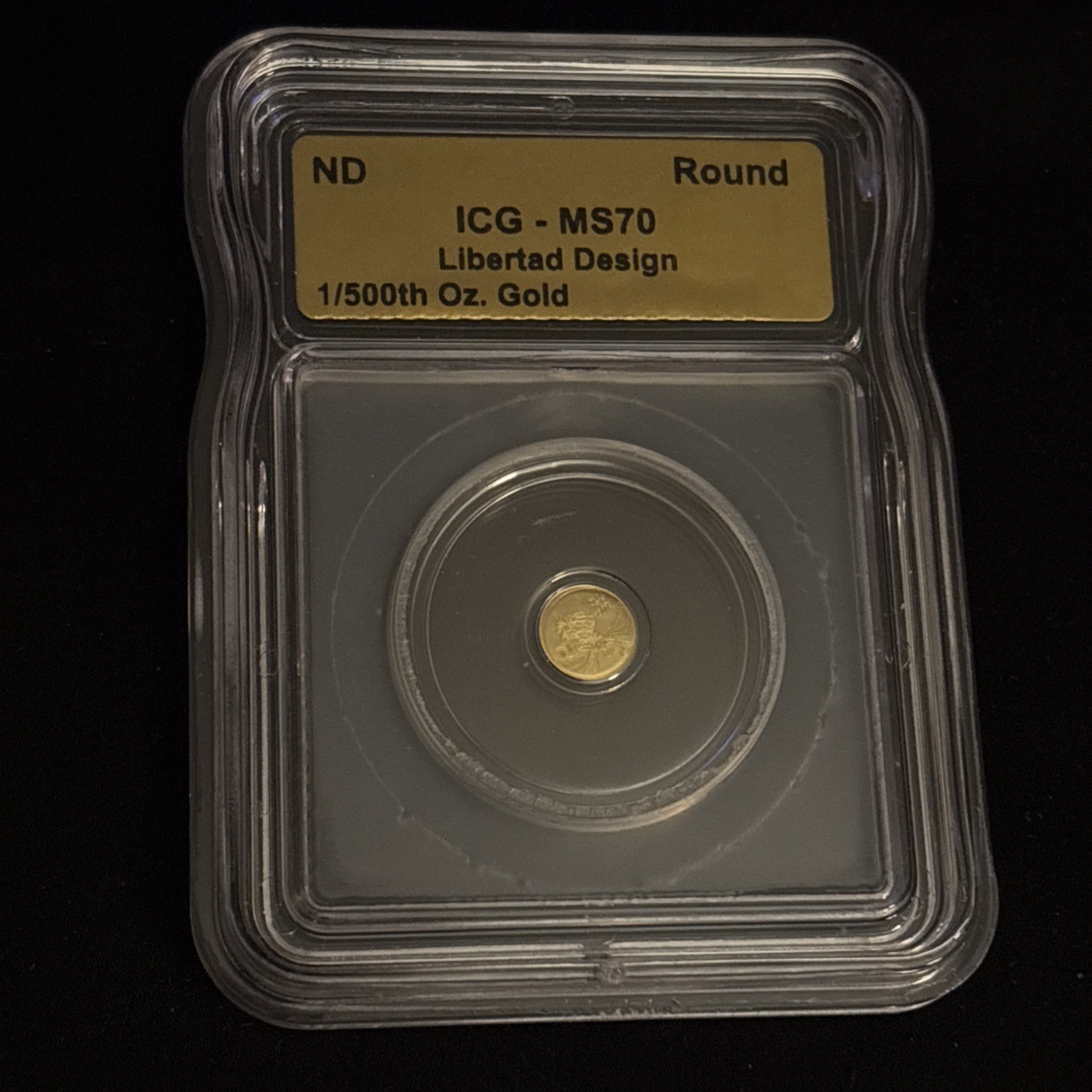 ICG MS70 Libertad Design Gold Round 1/500th oz Precious Metal Content per Unit