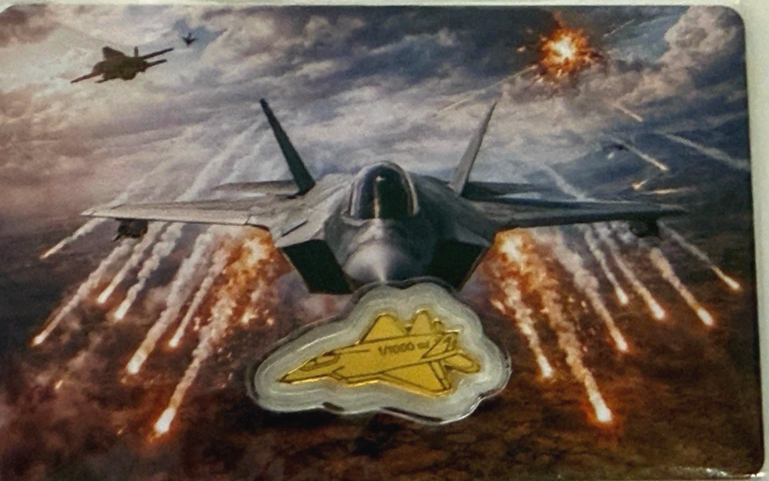 CERTIFICATE OF AUTHENTICITY 1/1000 Oz Gold US Fighter Jet Art Bar .999 Fine