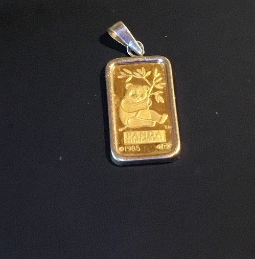 1 Gram Fine Gold 999.9 Panda Bar Necklace Pendant