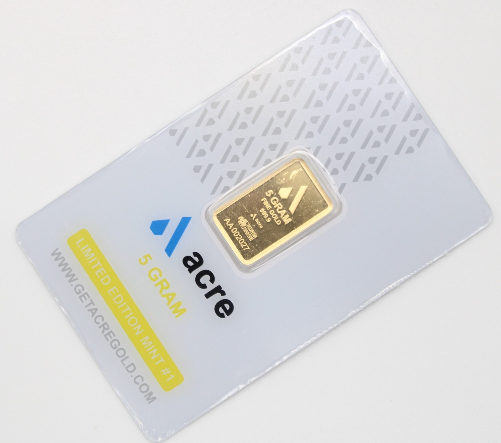 ACRE 5 Gram Gold Bar in a Sealed Protective Assay Package