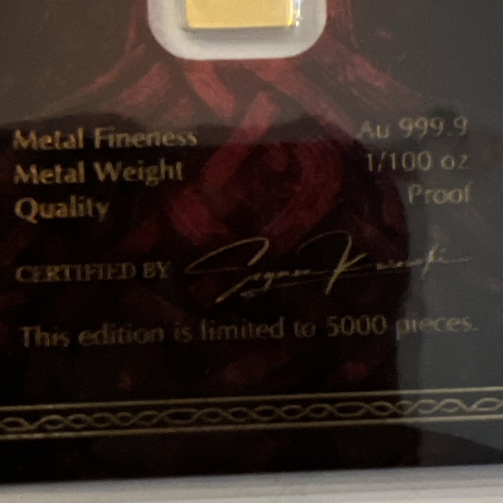 Odin and Frigg 1/100 oz Gold Bars Germania Mint Proof 999.9 Bars Ltd 5000