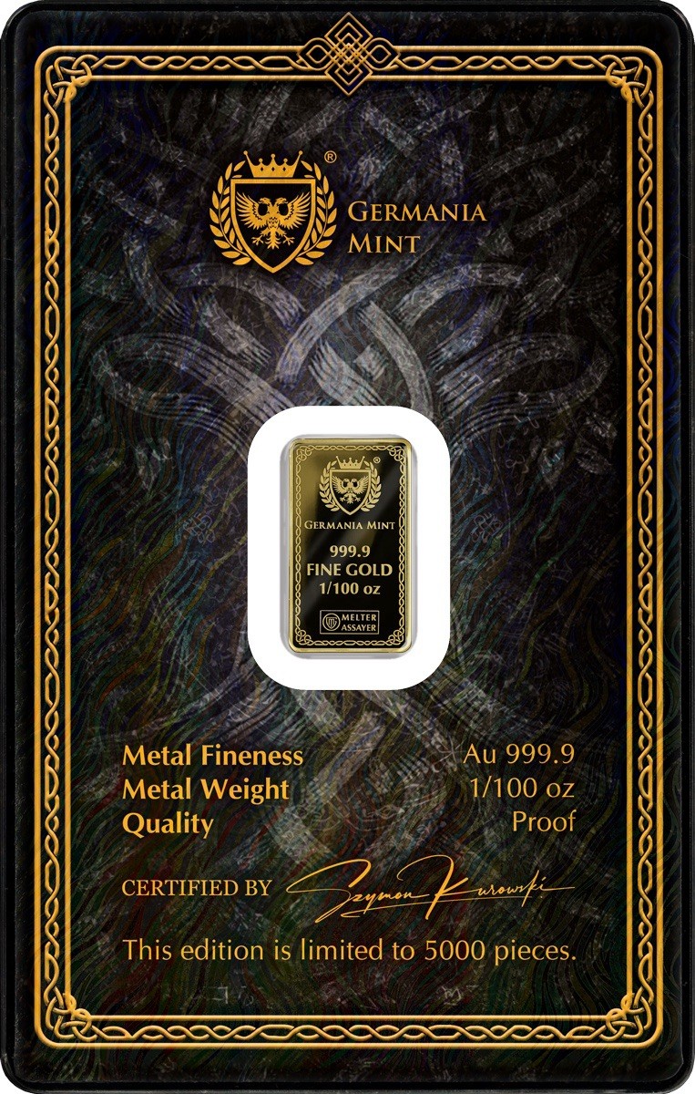 2026 Gods of Germania Odin 1/100oz .9999 Gold Minted Proof Bar