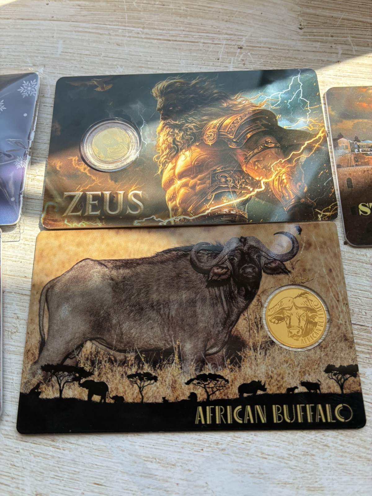 bundle 4x 1/1000th oz fractional gold, 1x silver, 1xPlatinum coin Zeus Brit