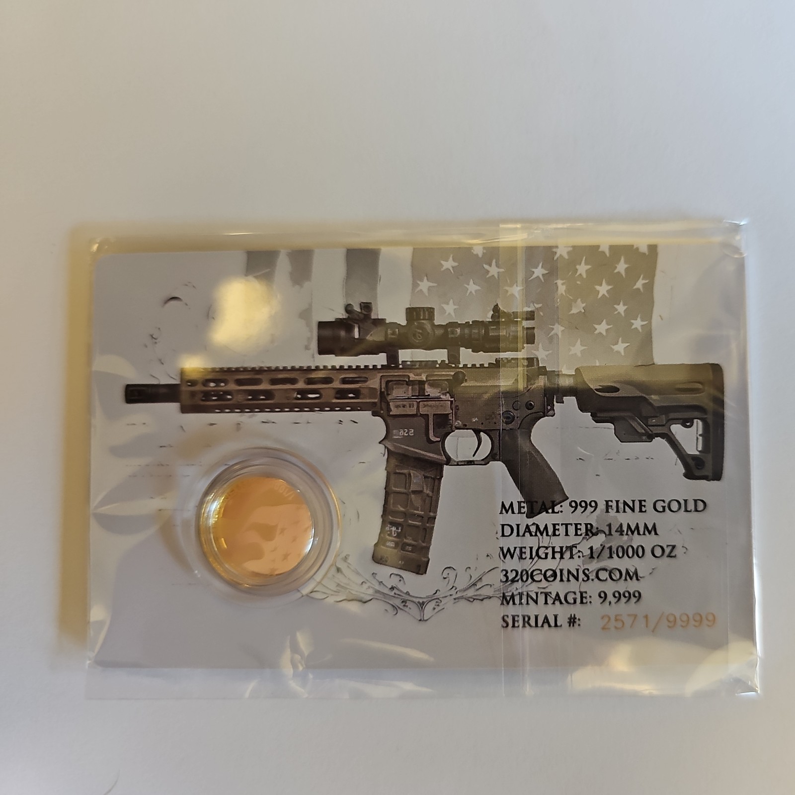 2nd Amendment 1/1000 oz 999 Gold Round in Card