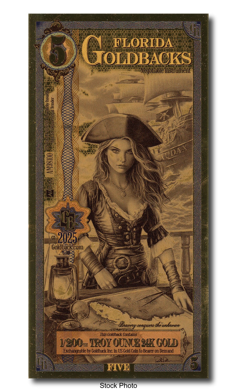 2025 Aurum 5 GB Florida 1/200oz 24K Gold Foil Note Ltd. Edition Five Goldbacks