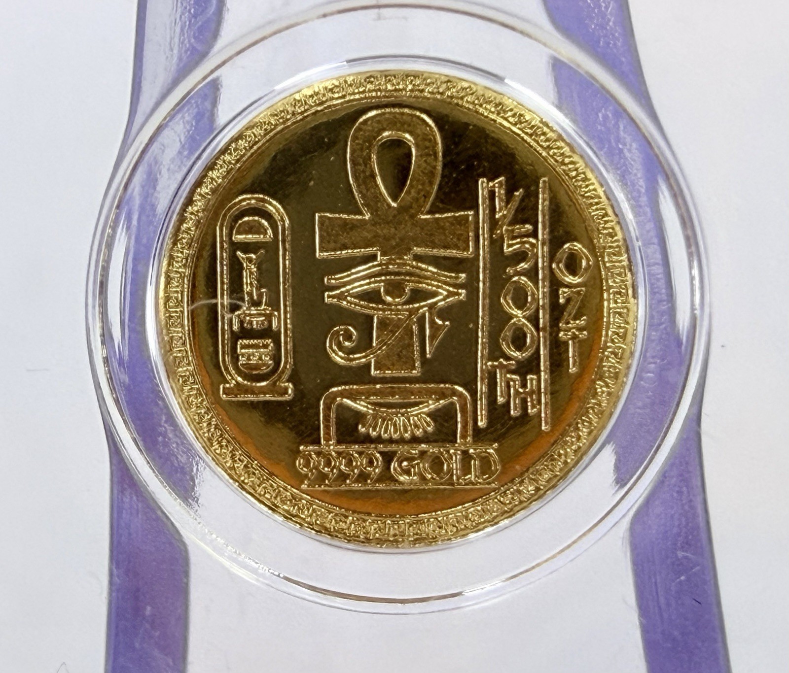 1/500 oz Egyptian Eye of Ra .9999 Fine Gold Round in Capsule Fractional Gold MPM