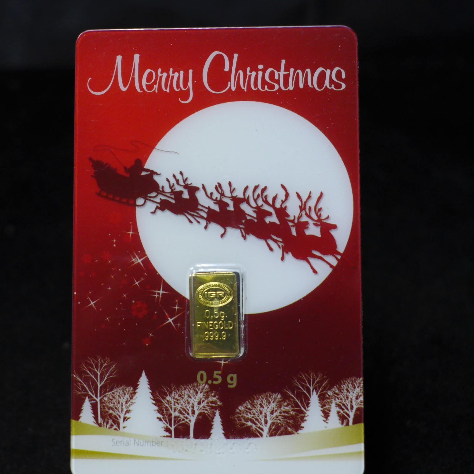 IGR 0.5g 999.9 Fine Gold Bar Merry Christmas Card