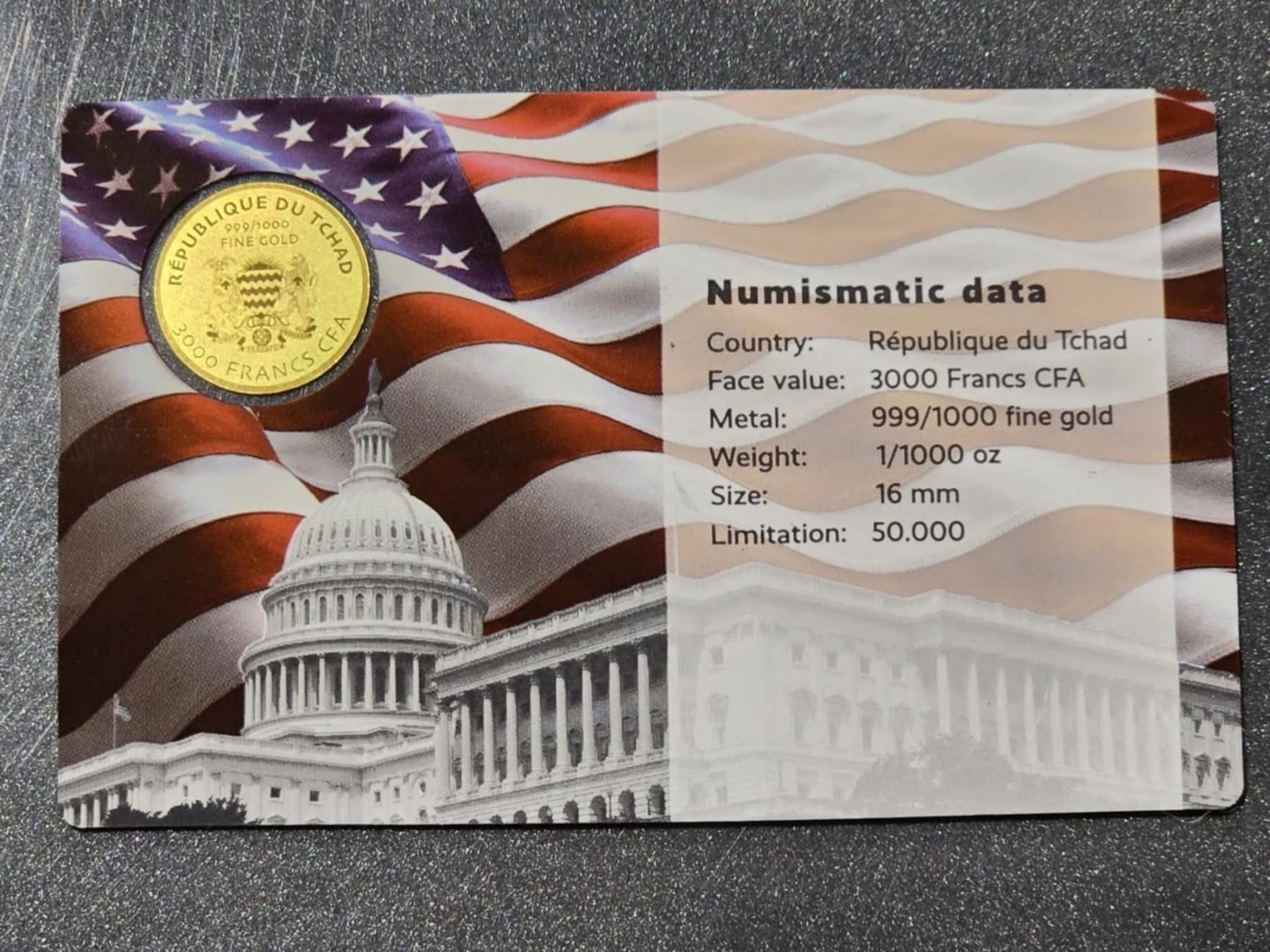 DONALD TRUMP 1/1000 Oz Gold Coin 3000 Francs Chad Coin