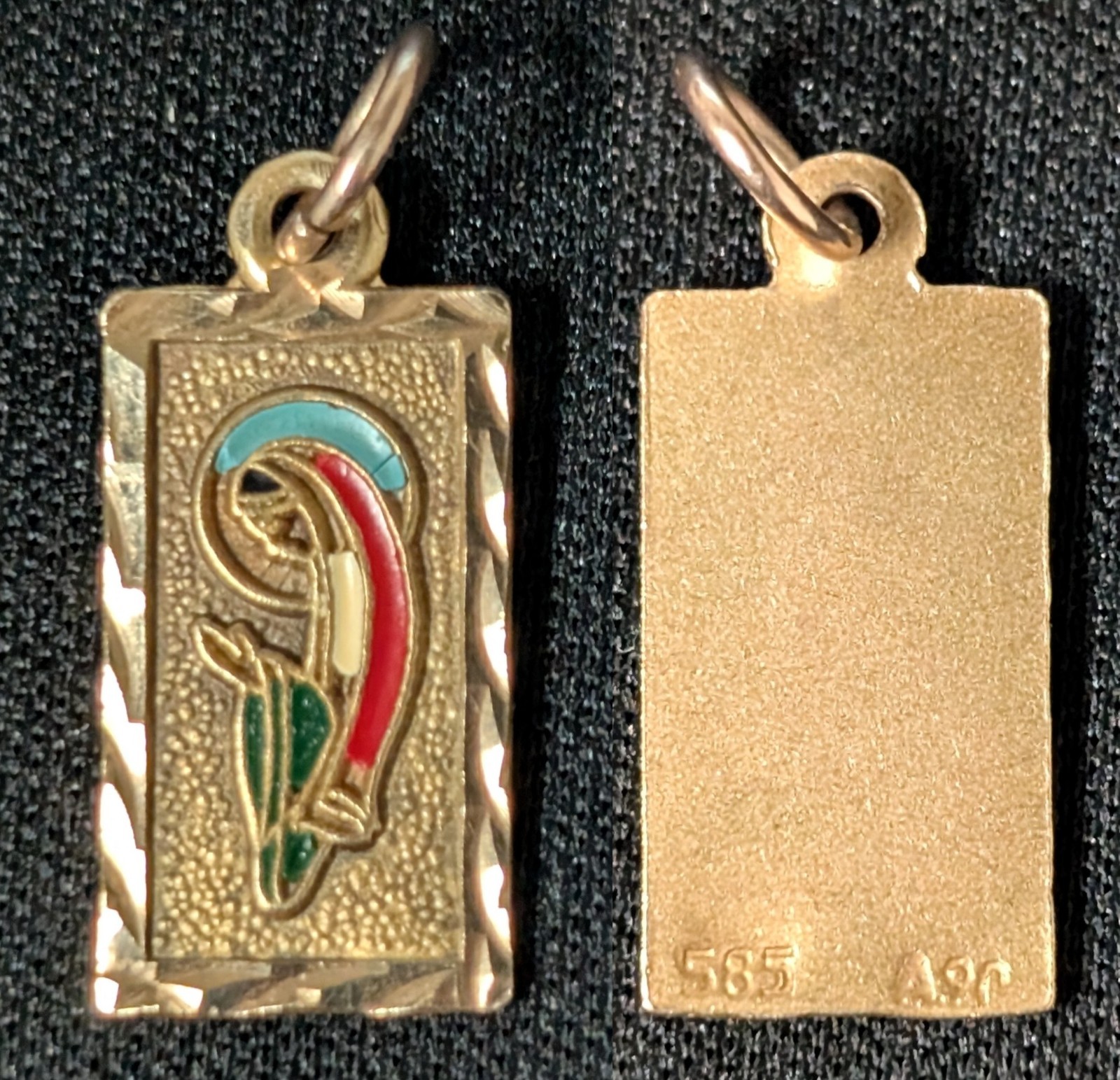 Virgin Mary / Madonna 14k Gold Pendant Charm ~ .585 A.90 ~ Colorized
