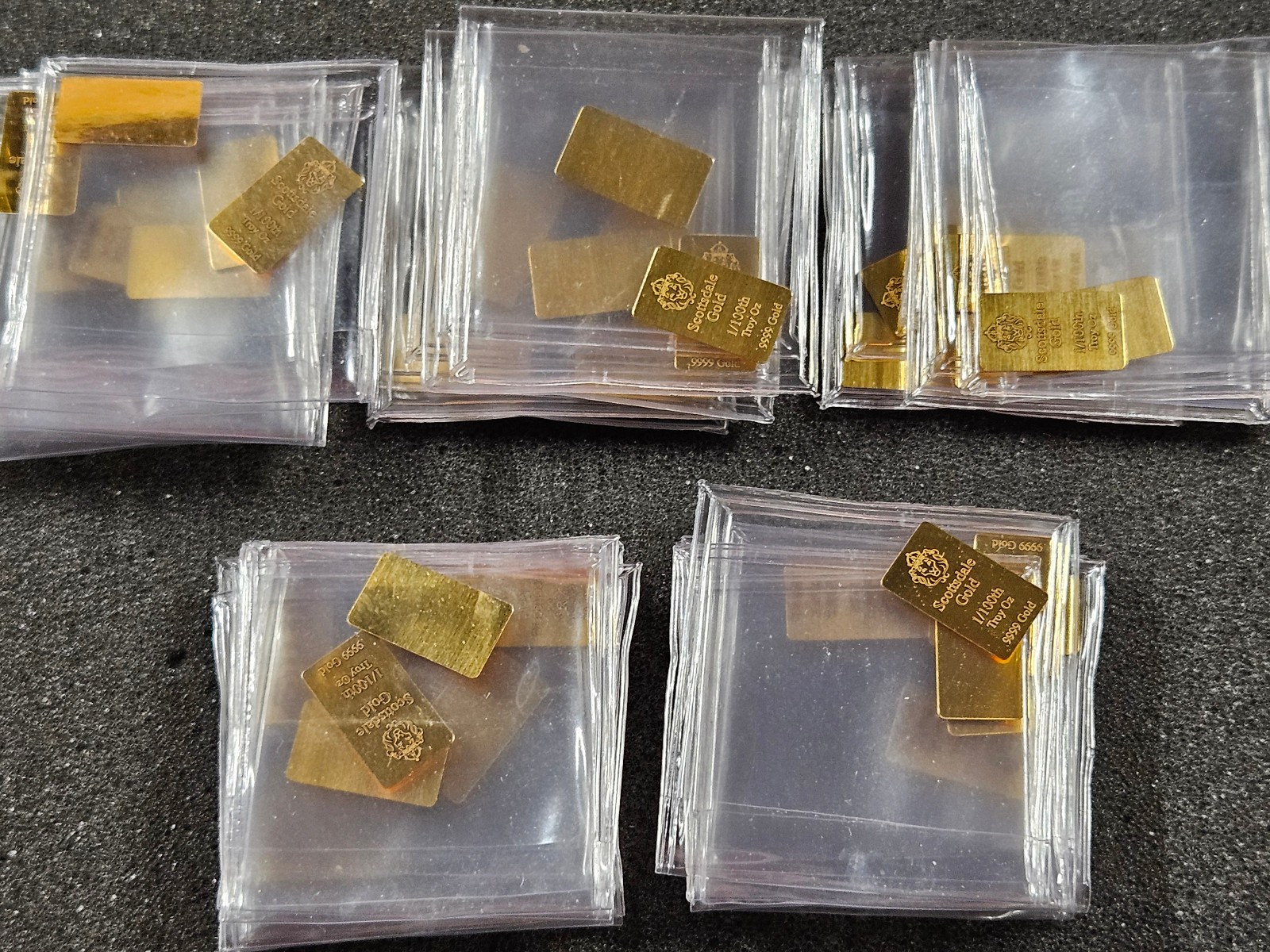 🌟(50) Scottsdale Mint 1/100 oz .9999 Gold Lion Bar, 1/2 troy oz AGW TOTAL