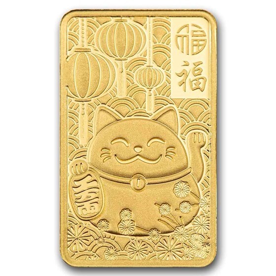 LUCKY CAT GOOD LUCK PAMP SUISSE 1 GRAM .9999 Pure 24karat GOLD Bullion Bar