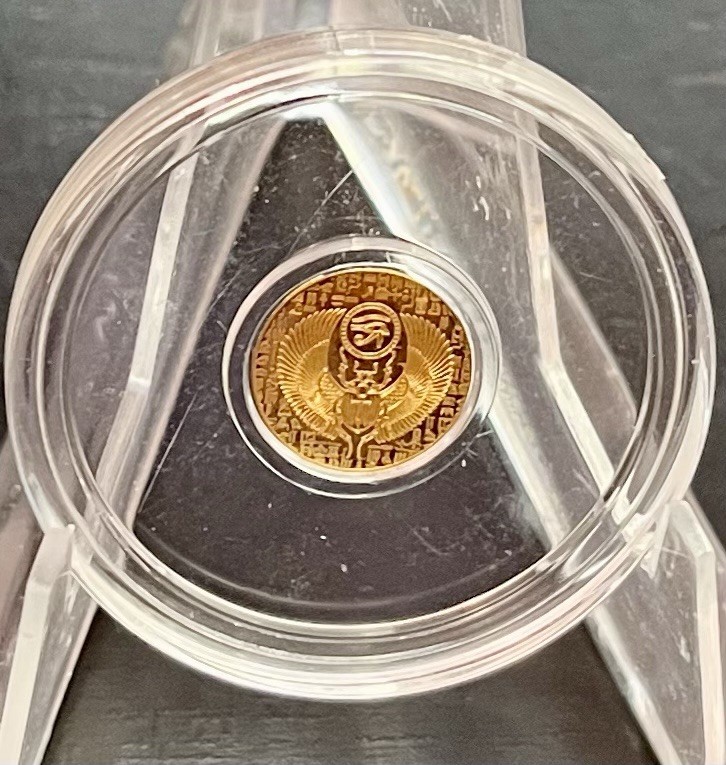 LOT (4)x 1/200th OZT .9999 Fine Gold Egyptian SCARAB and ANKH Encapsulated Round