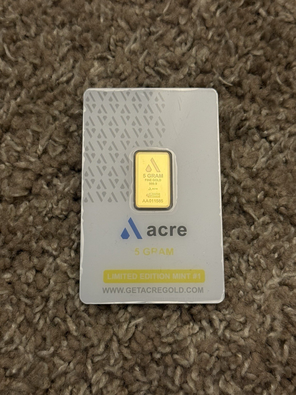 ACRE 5 Gram Gold Bar in a Sealed Protective Assay Package