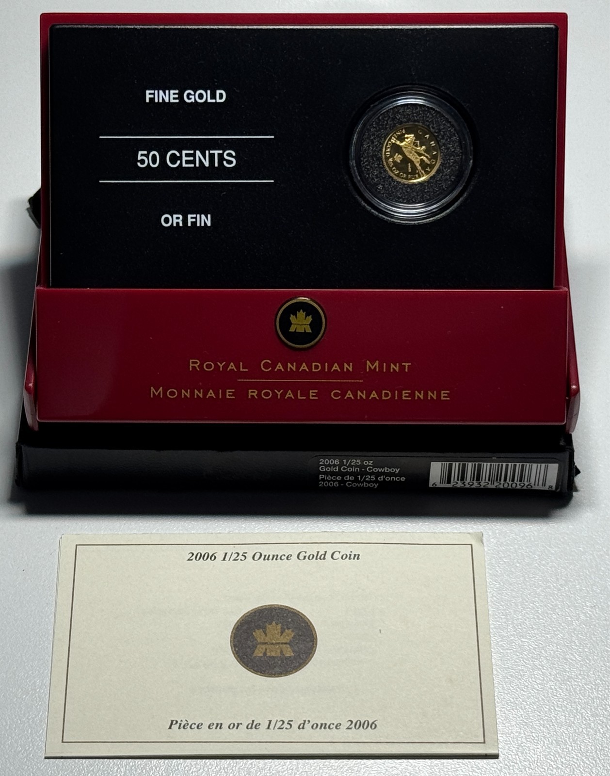 2006 Canada 50c 1/25 Oz Fine 24k. Gold Proof Coin 9999% 1.27g. Pure Cowboy UNC