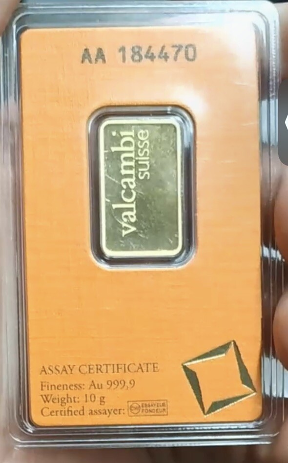 10 Gram Valcambi Suisse .9999 Fine Gold Bar Certified Assay -PURE 10 Grams TUQBA