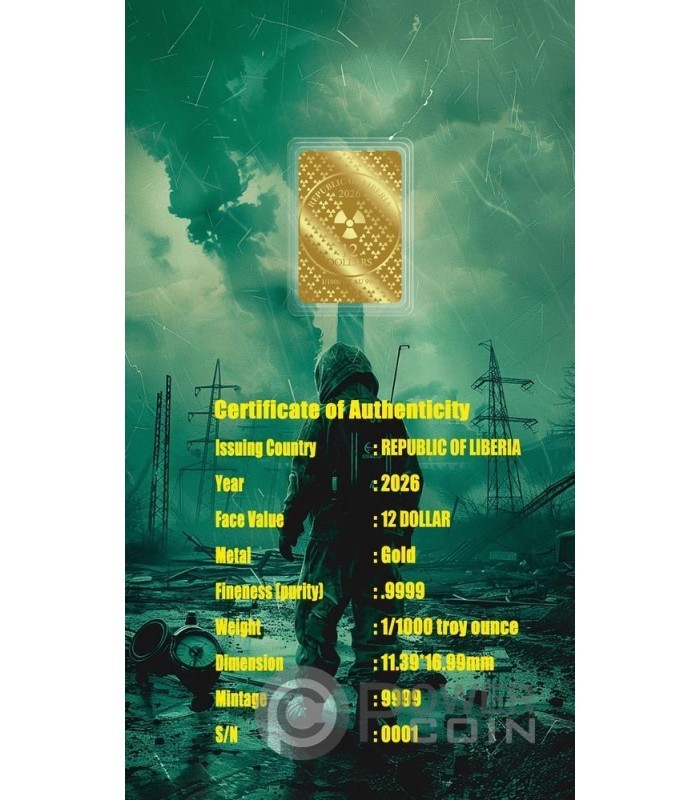 1/1000 oz 9999 Gold Bar Chernobyl 1986 Radiation Theme in capsule card