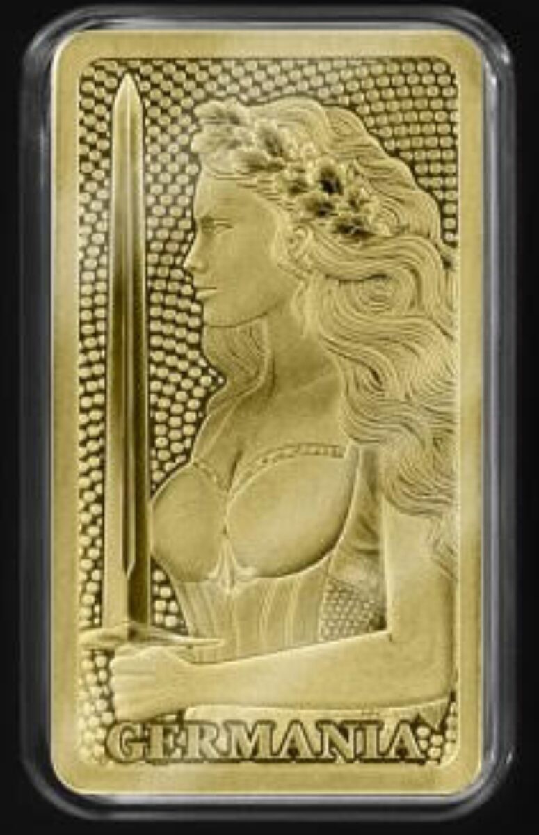 Germania Mint 1/200 Gold Lady Germania Stamped Bar in Capsule