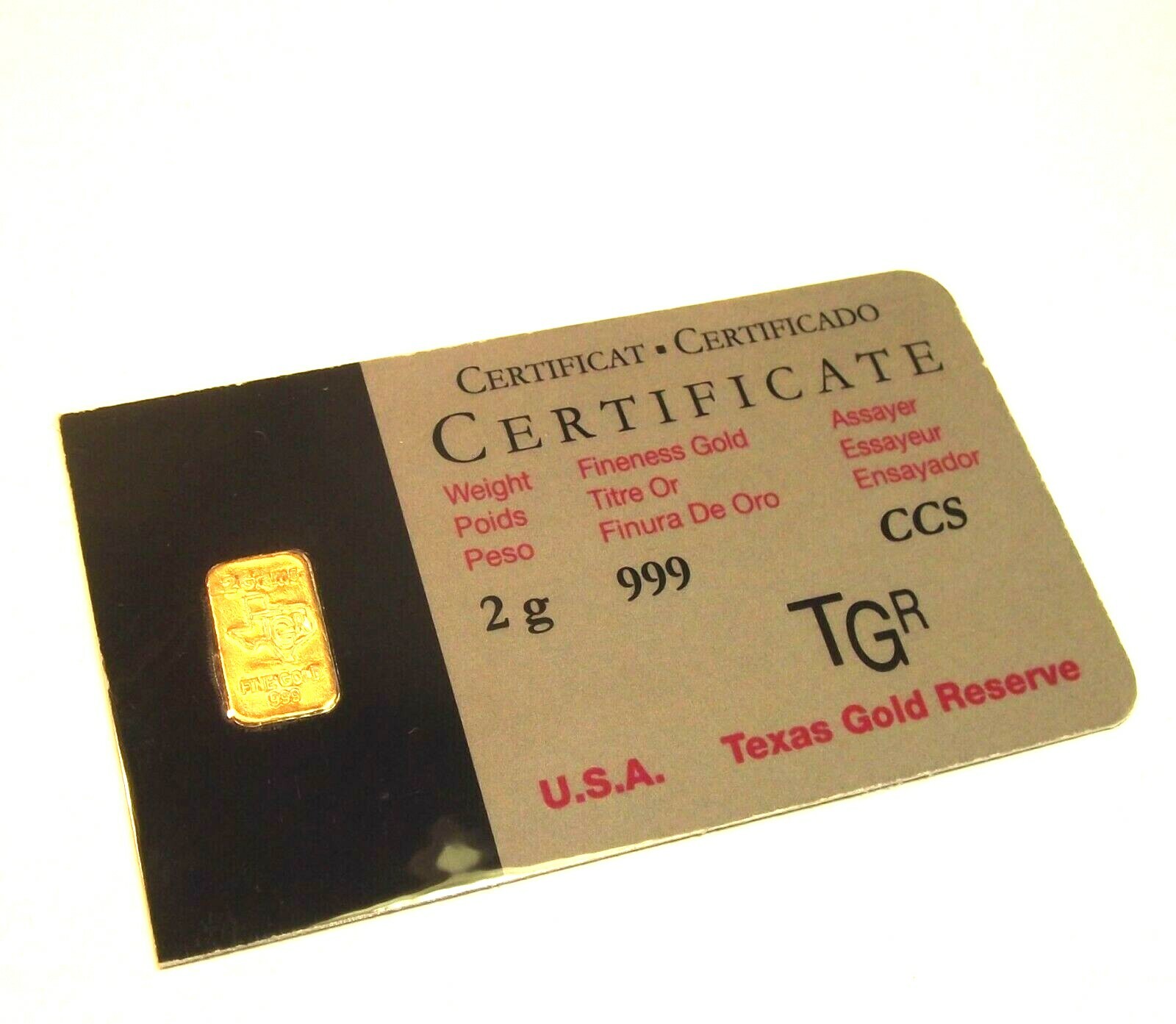 2 GRAM G 24K GOLD BAR TGR BULLION 999.9 NORTH AMERICAN EDITION ASSAY CARD Bin3