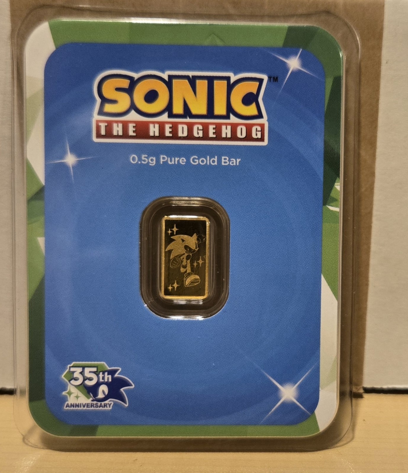 Sonic the Hedgehog Sega 35th Anniversary 1/2 Gram Solid Gold Bar Factory Sealed