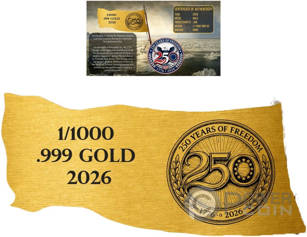 WASHINGTON CROSSING THE DELAWARE 1776 1/1000 Oz Gold Medal