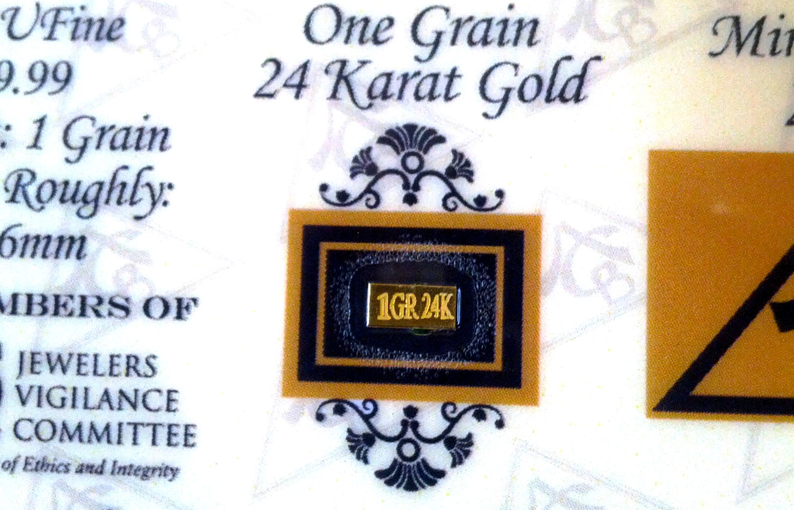 ACB 24k Gold BULLION PURE 1Grain BAR 9999 FINE WITH CERTIFICATE. G