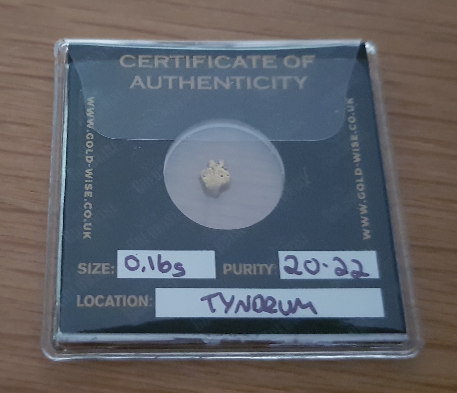 Scottish Gold Nugget Hand Panned by Goldwise 0.16g in COA