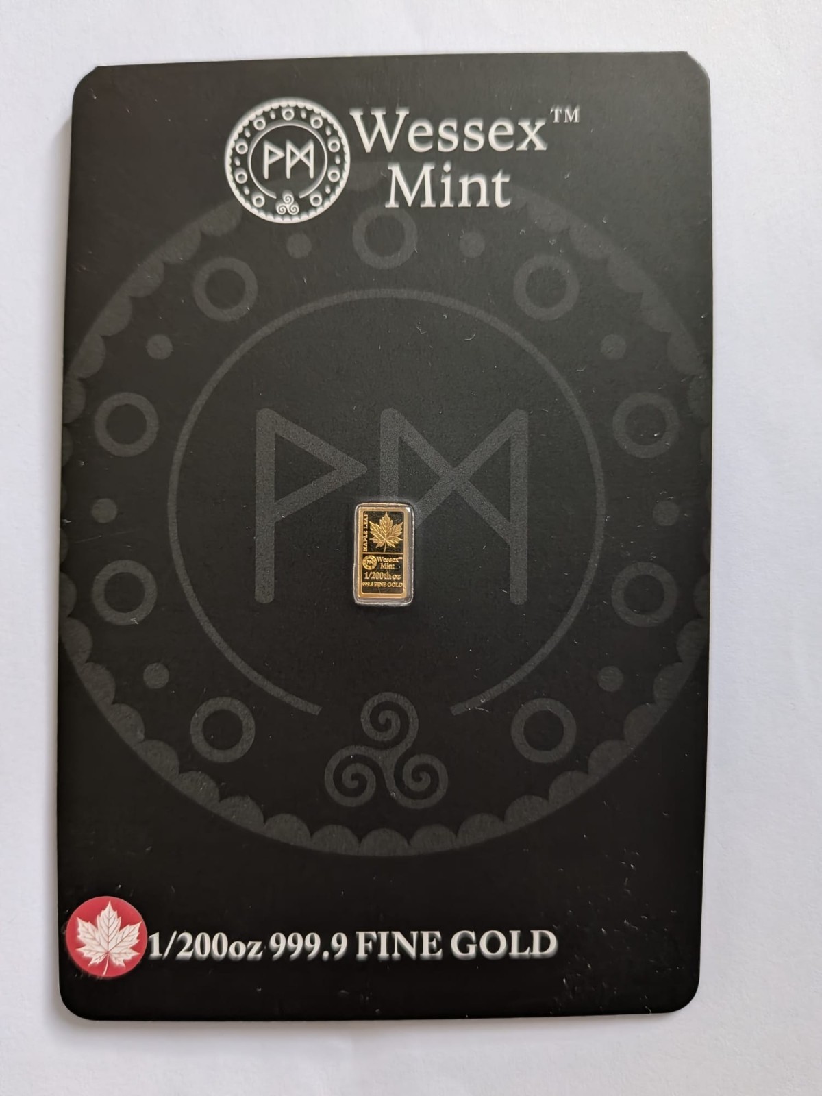 1/200th Oz 24K Gold Bar with Maple Leaf Design from Wessex Mint