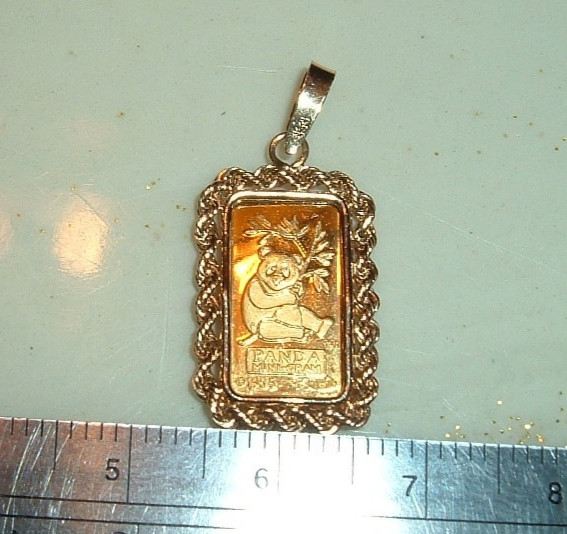 1 GRAM 999.9 FINE GOLD CREDIT SUISSE BAR 14 KT ROPE BEZEL 3MM BAIL PENDANT 1.8g