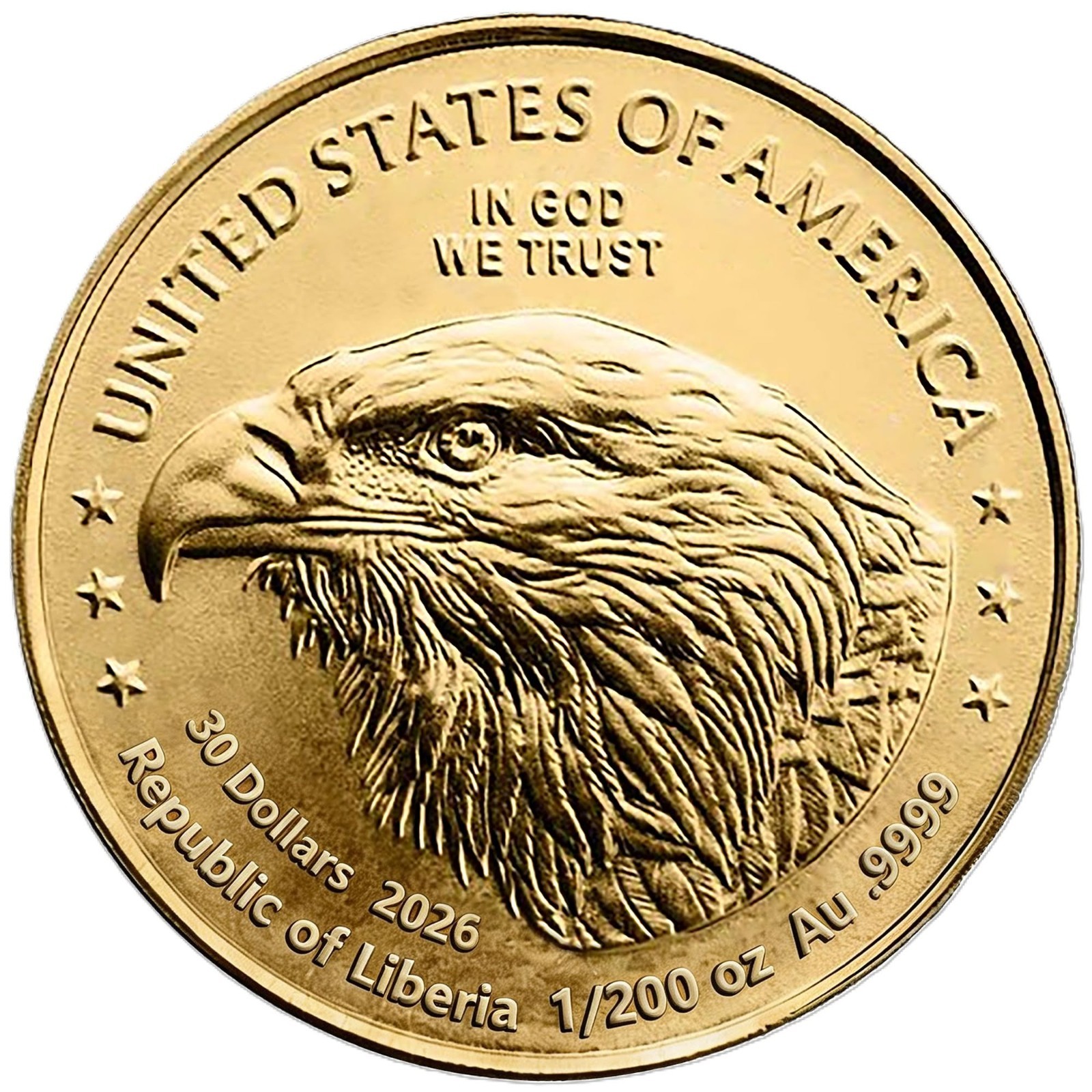 2026 Liberia American Gold Eagle 1/200 oz .9999 Gold Coin in Card (4999 Mintage)