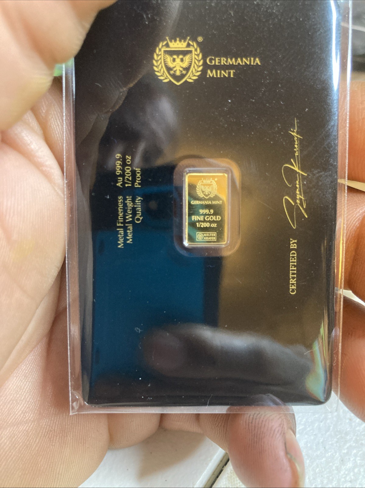 Germania Mint 1/200 oz .9999 Fine Gold Bar Limited Edition Collectible Card