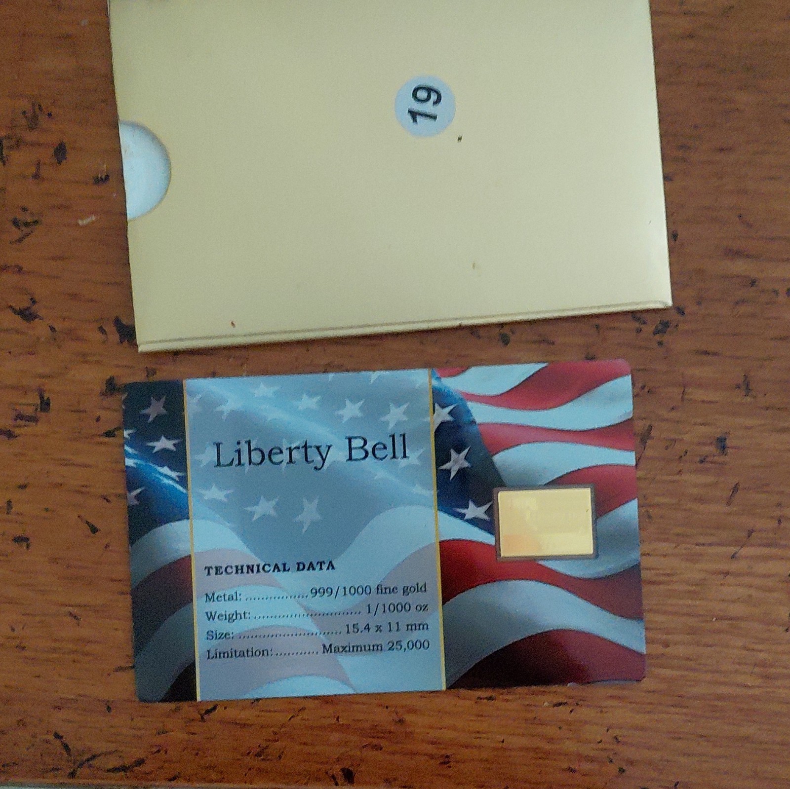 Liberty Bell .999 Fine Gold Bullion Bar 1/1000 oz Precious Metal Content