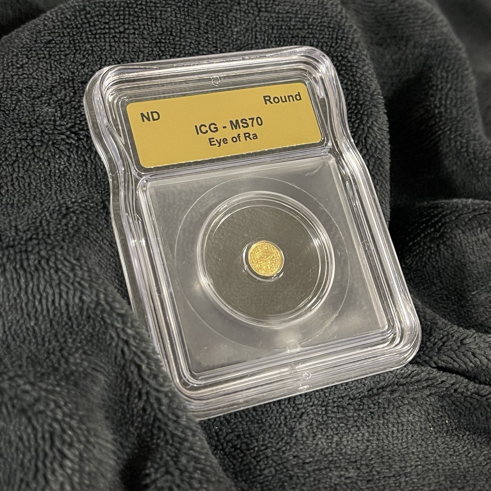 ICG MS70 Eye of Ra Gold Round ND Ultra Gem Slabbed Cert 4592190377 1/500oz