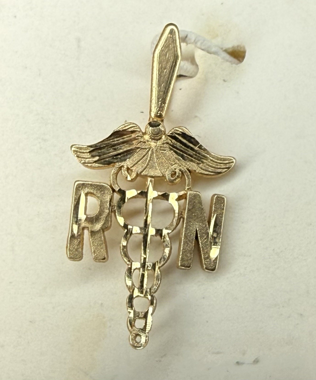 RN Caduceus, Staff of Hermes .63g 14k GOLD PENDANT ‼️DIAMOND CUT‼️