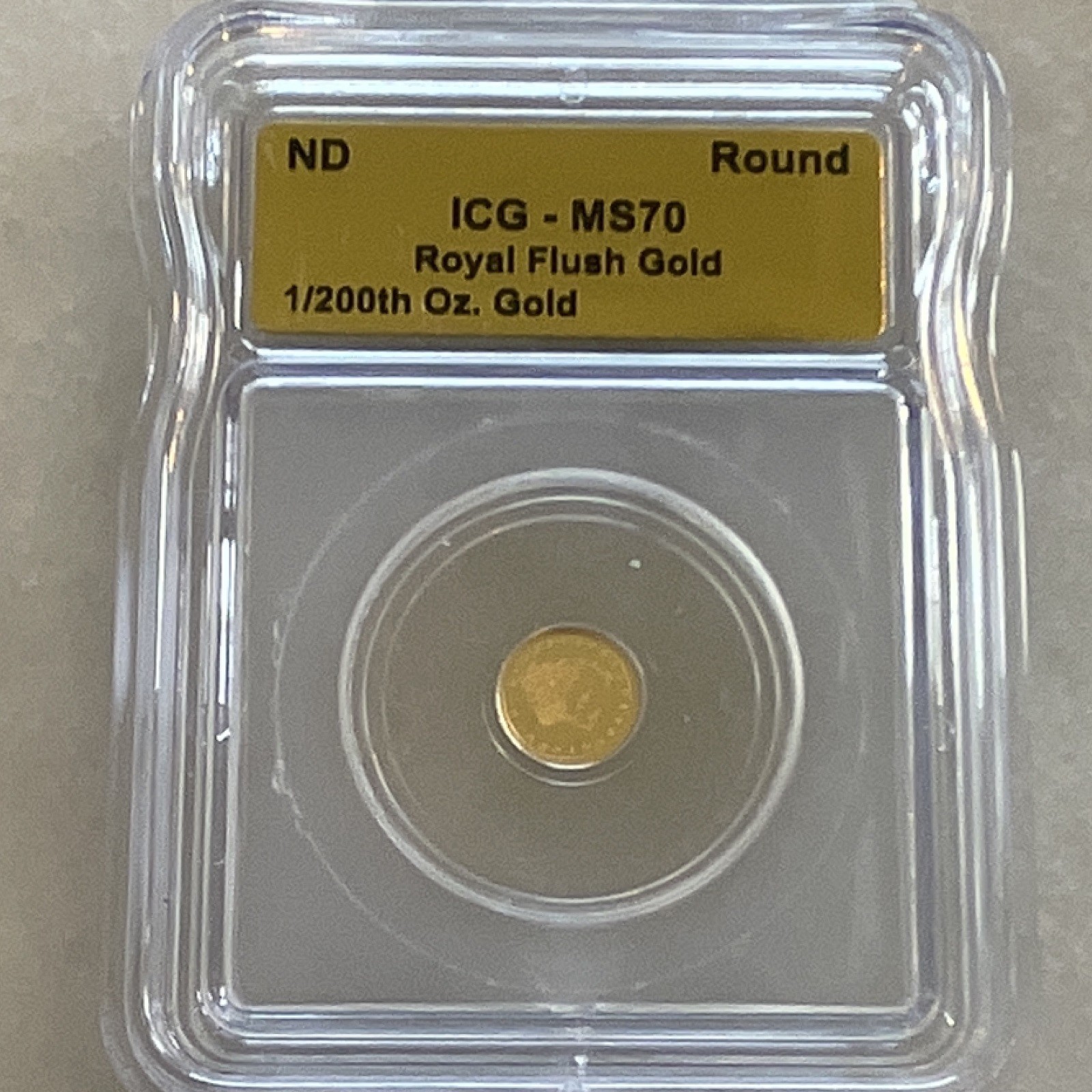 ICG MS70 Royal Flush Gold 1/200 oz Gold Round ND Slabbed
