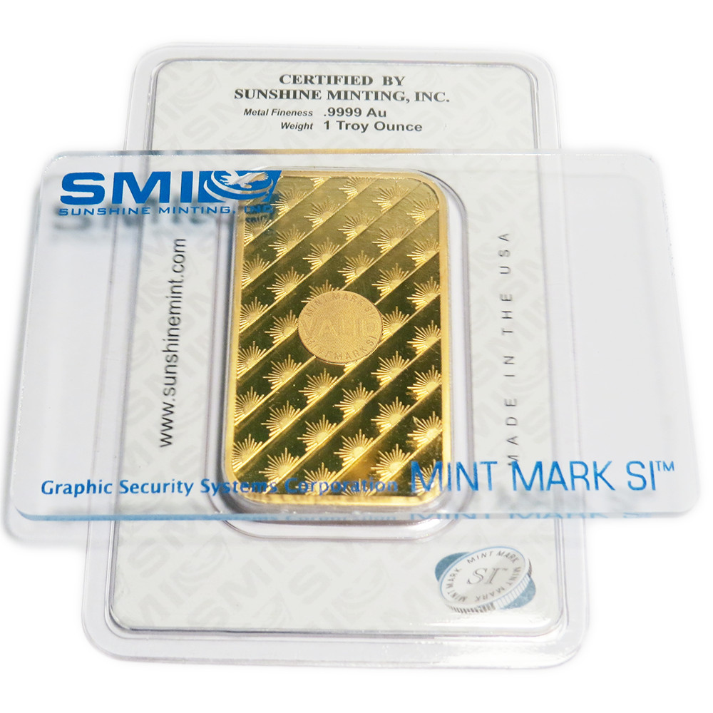 Sunshine Mint 1-oz Gold Bar Mint Mark SI .9999 Fine Sealed In Assay