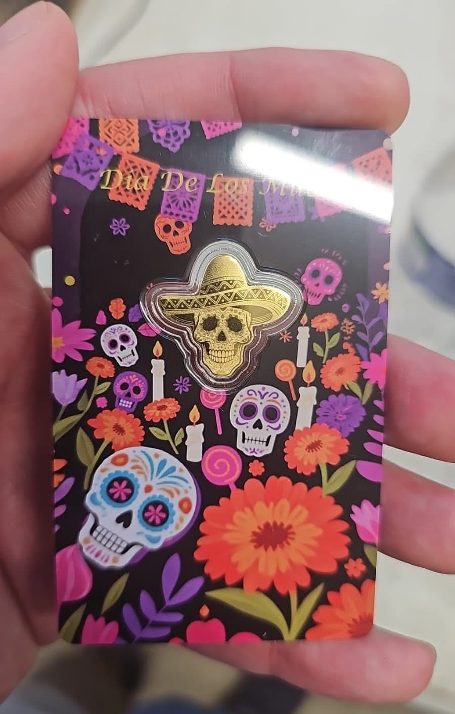2026 Liberia 1/1000th Gold Carded Dia De Los Muertos Special Shaped with Capsule