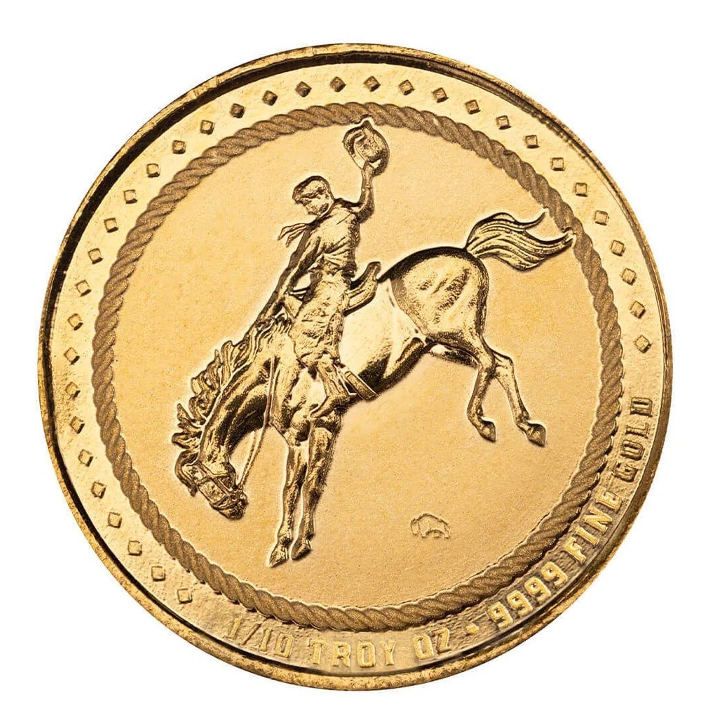 1/10 oz Scottsdale Cowboy with Buffalo Privy Gold Round w/ Error Packaging