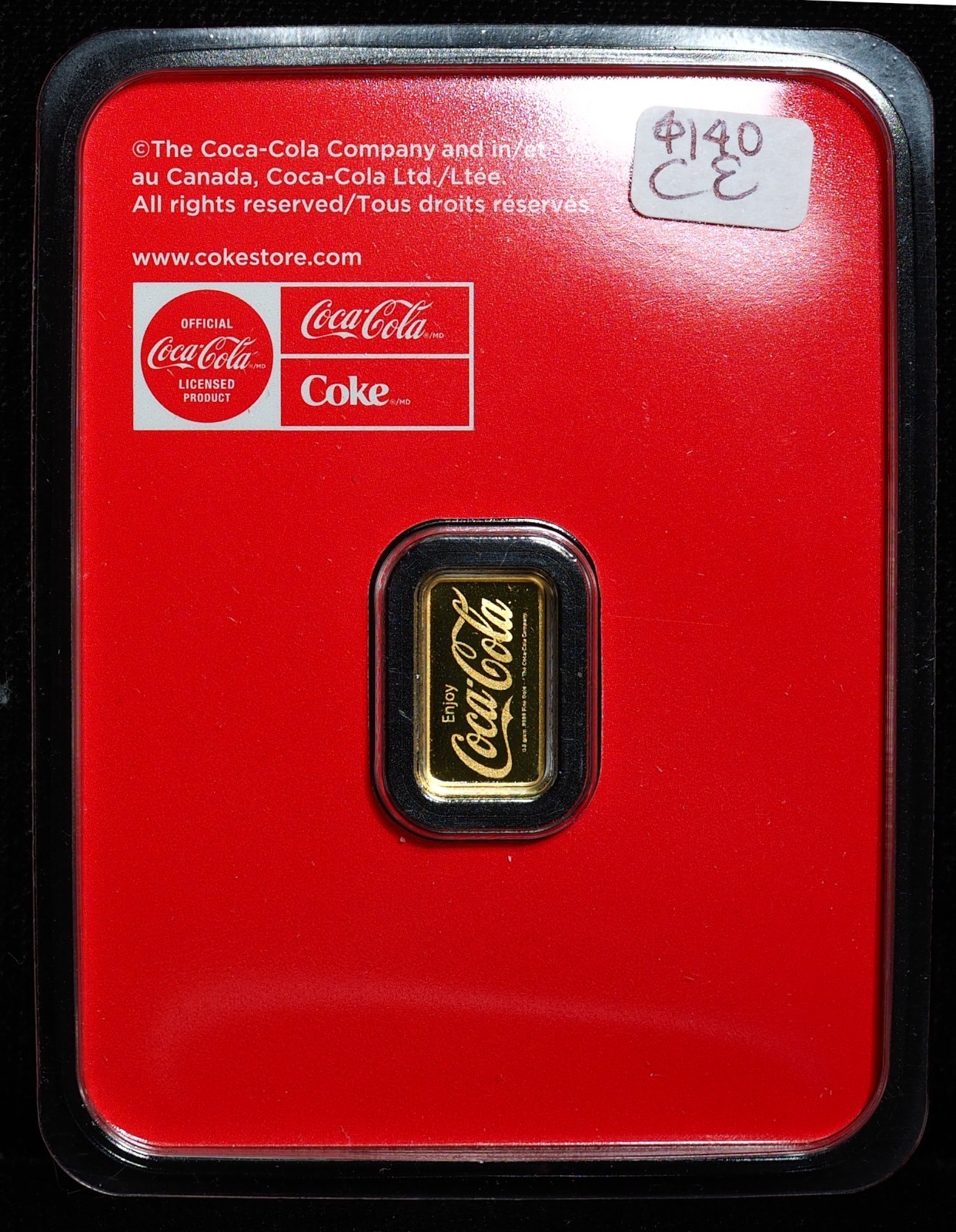 Coca-Cola 0.5 Gram .999 Gold Bar Coke Bottle Design In Assay Card Official