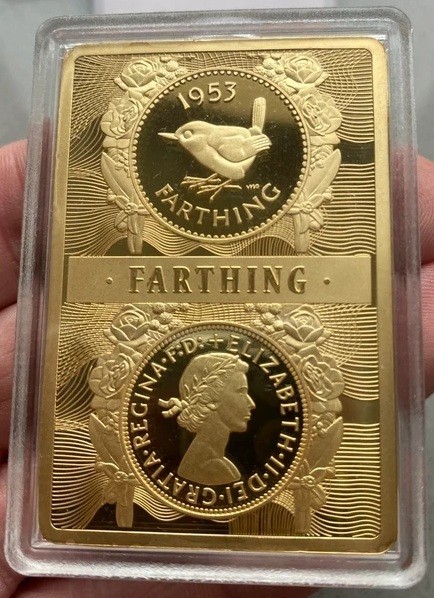Stunning 2021 Gold Plated Proof 60mm x 40mm One Farthing in protective capsule