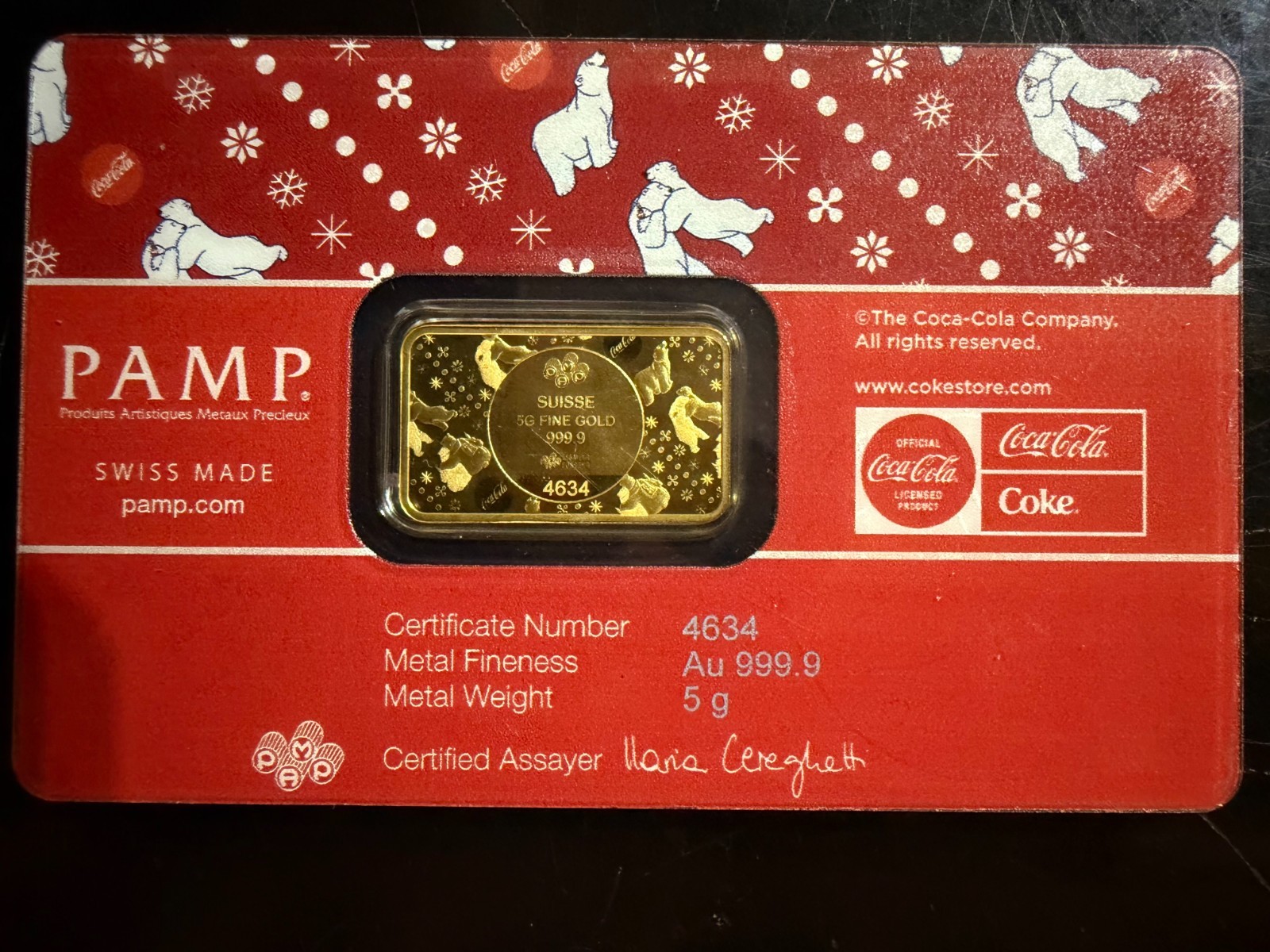 5g Pamp Coca Cola Polar Bear Limited Mintage #4634/5000