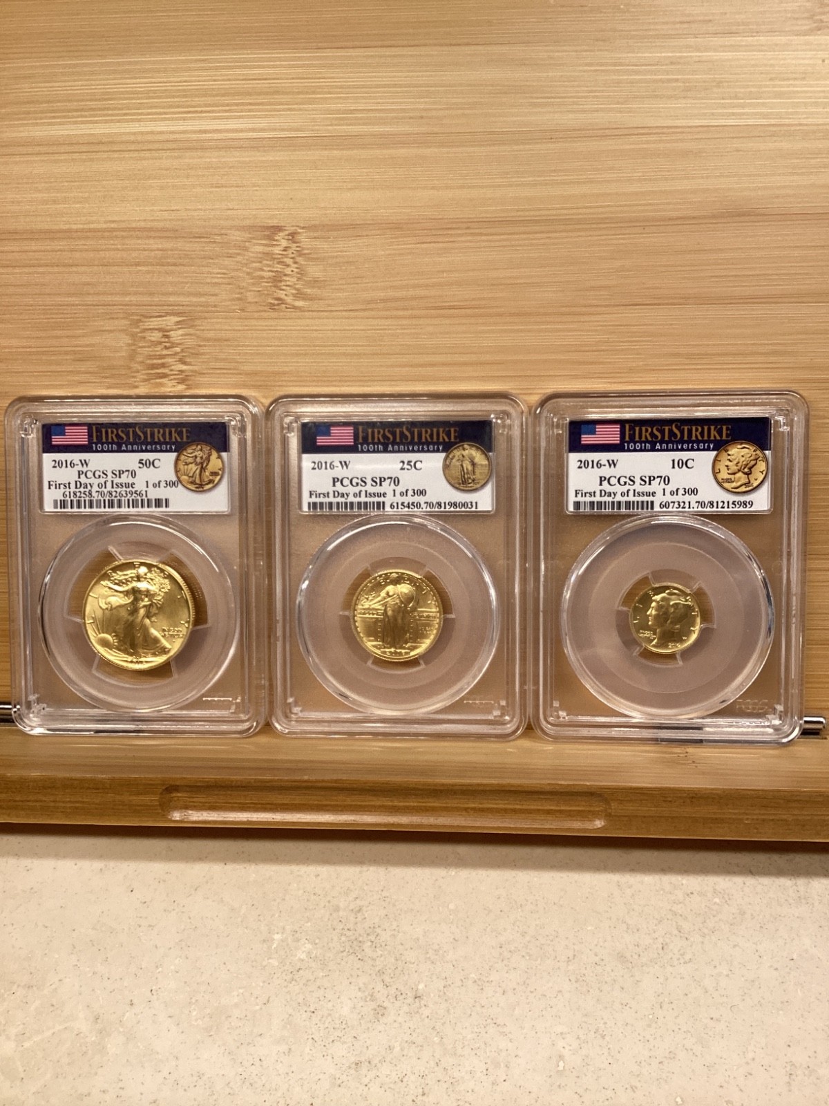 2016w gold three coin set 100th anniversary PCGS SP70 FDI 1 of 300